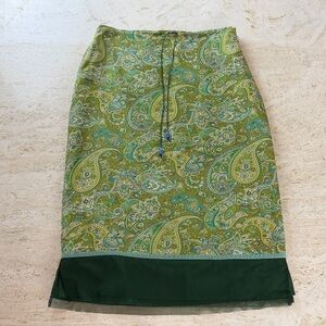 Y2K Vintage EXPRESS World Brand Paisley Green 100% Silk Skirt size 3/4